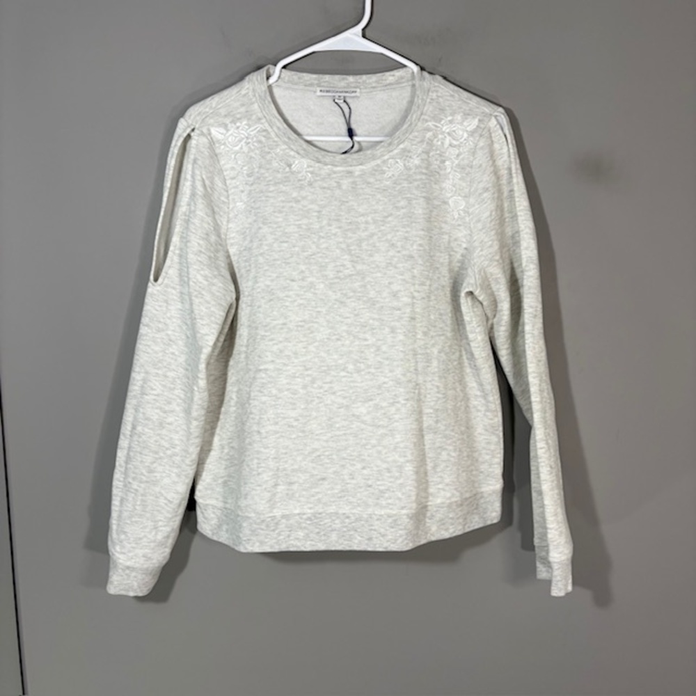Rebecca Minkoff Blouse Womens M Gray Cold Shoulder Floral Knit Pullover Top